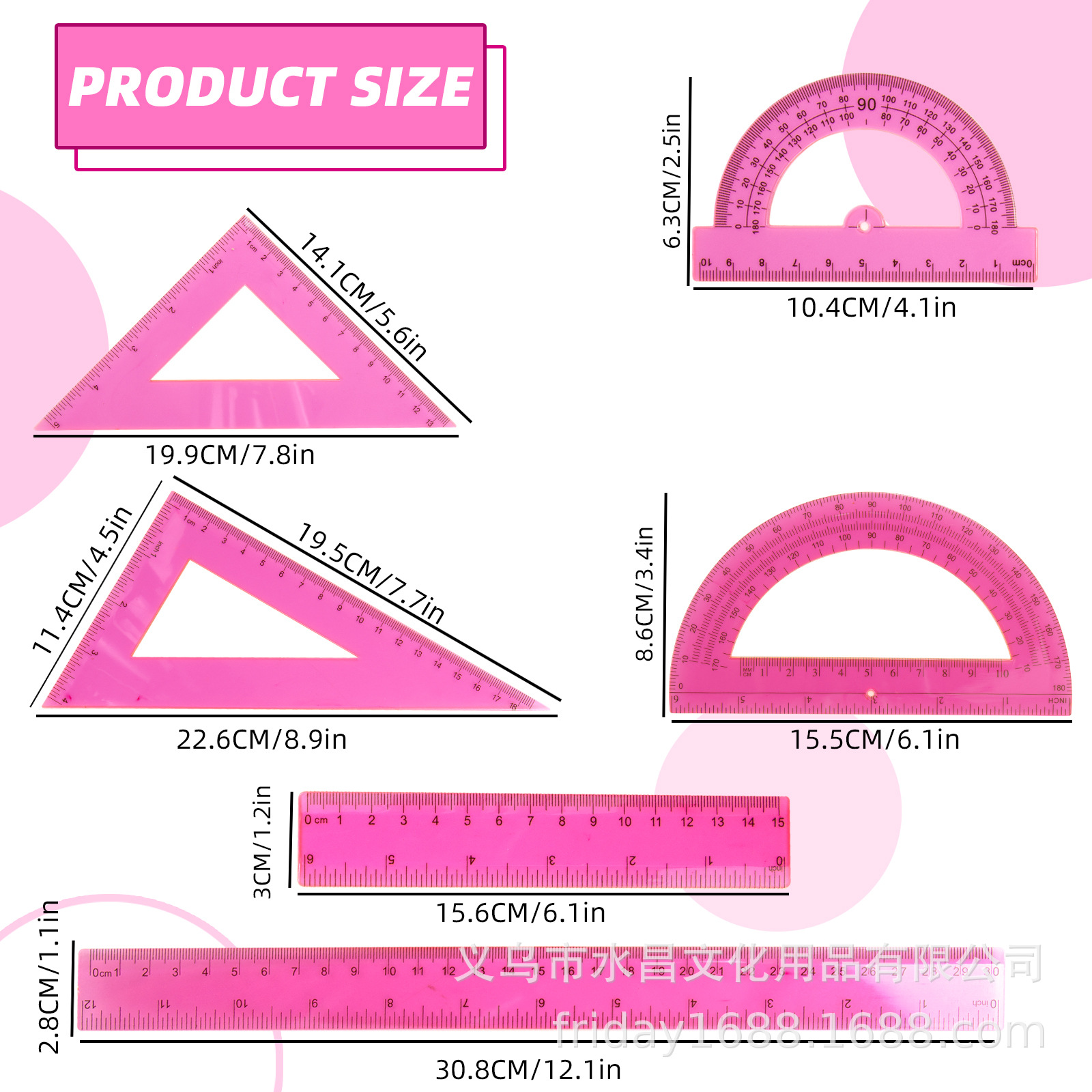 Ruler Set Transparent - 6-piece Transparent Color Ruler Set Students