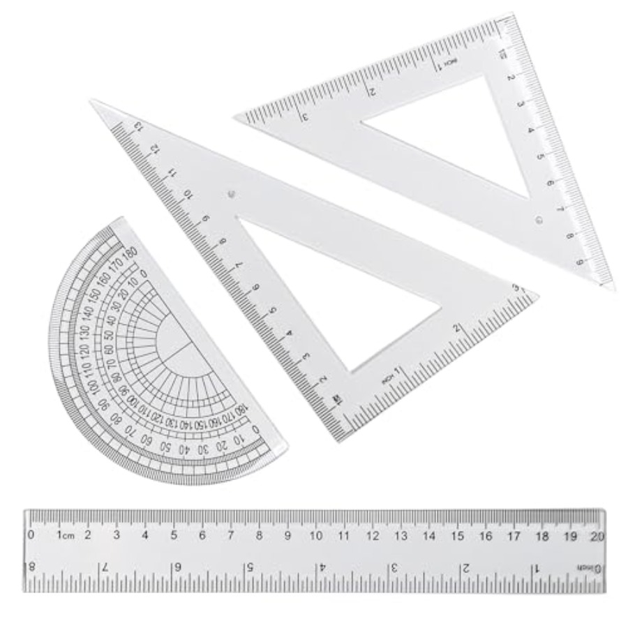 Ruler Set Transparent - 4 Pcs Math Geometry Set, Transparent
