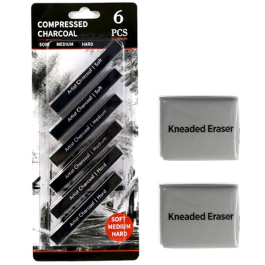 Compressed Charcoal Sticks 6 P - Rubber Eraser Kneaded のレビューと価格