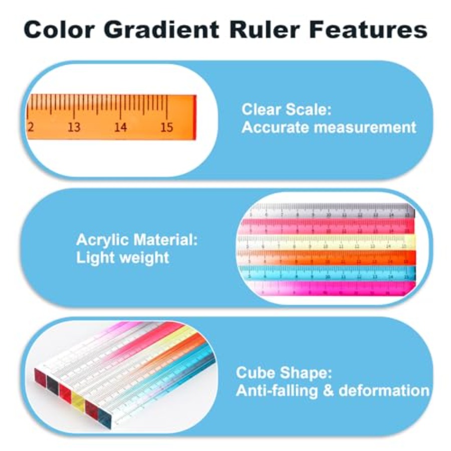 6pcs Colorful Clear Straight R - Ruler Set Transparent のレビューと価格