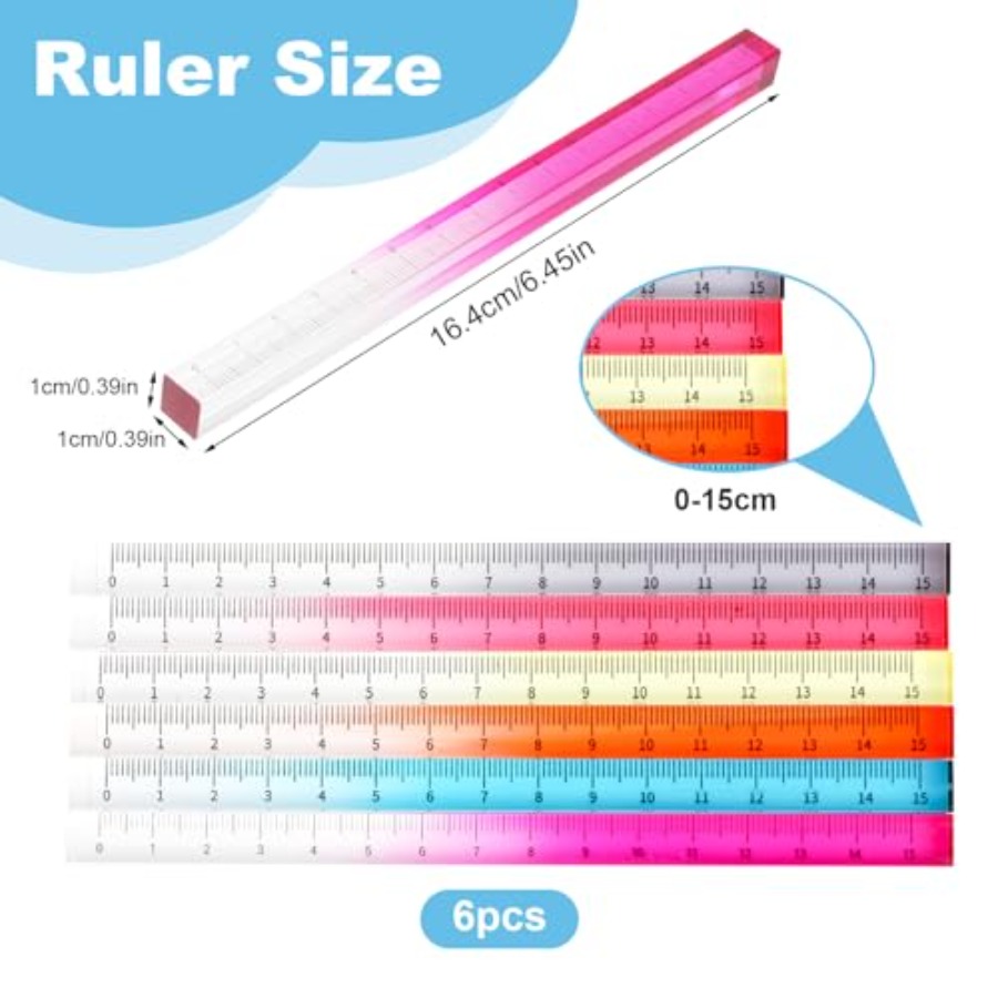6pcs Colorful Clear Straight R - Ruler Set Transparent のレビューと価格